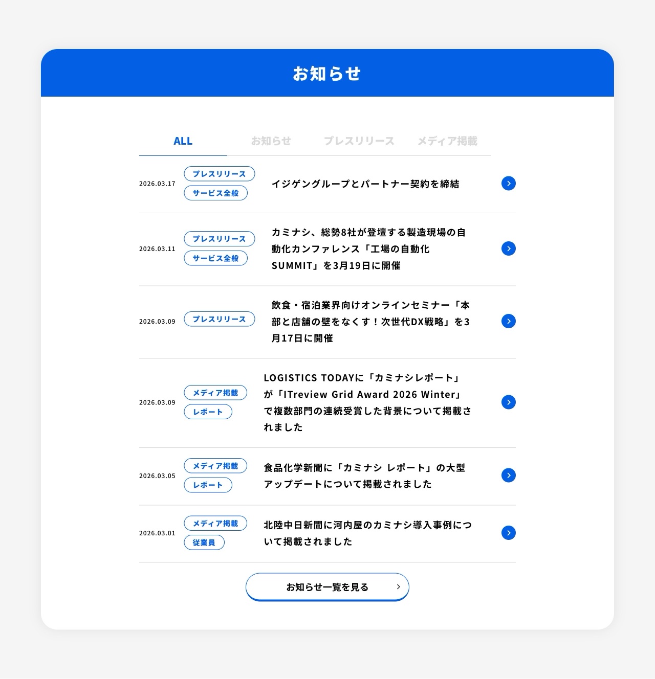 カミナシのお知らせ